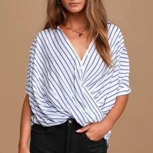 NWT Lulus Nauti or Nice blue/white striped twist front button-up top, sz SMALL
